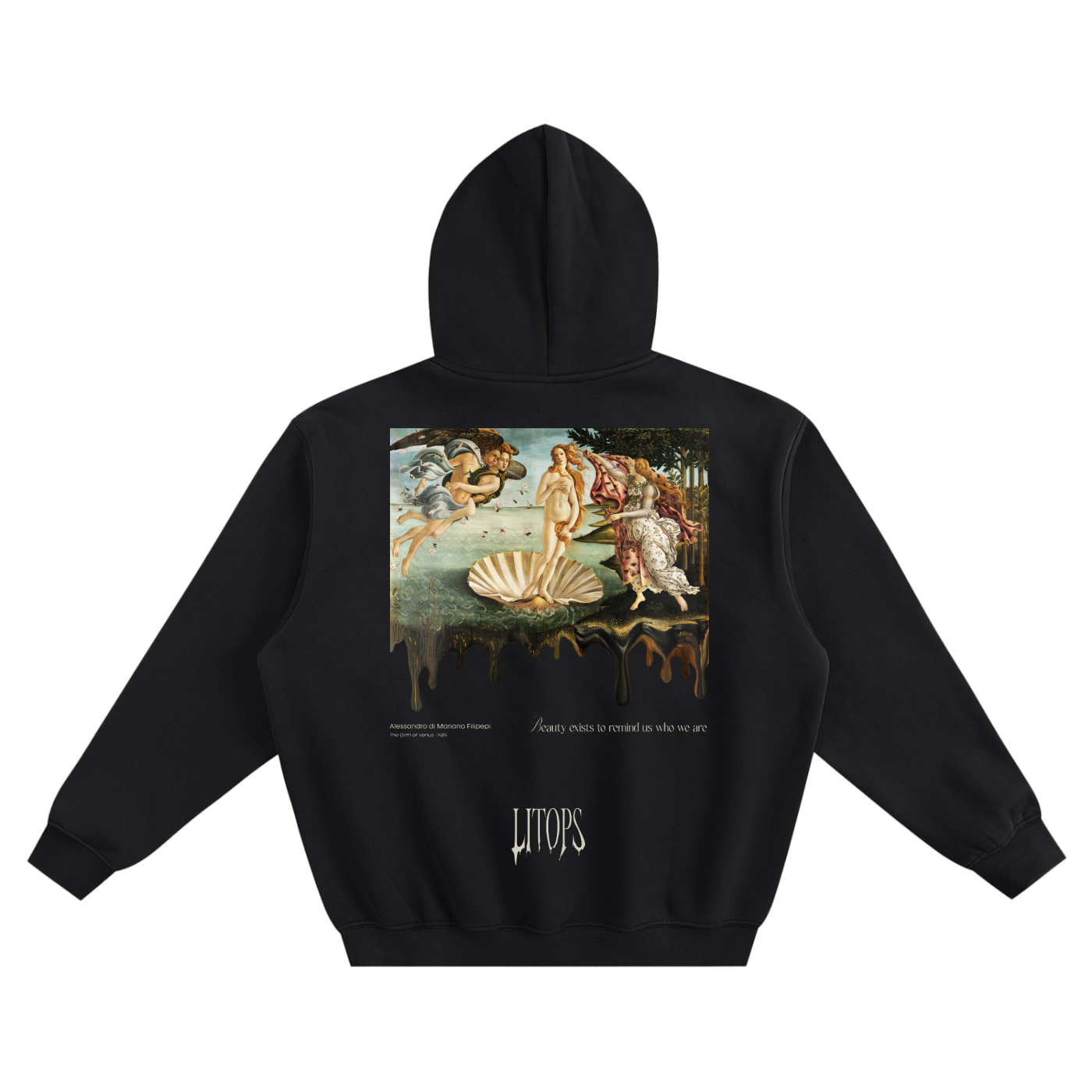 Oversized Black Minimalist Hoodie – Pocket-Free • Beauty