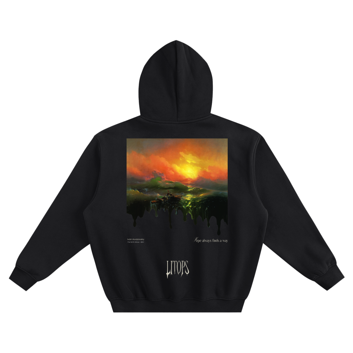 Oversized Black Minimalist Hoodie – Pocket-Free • Hope